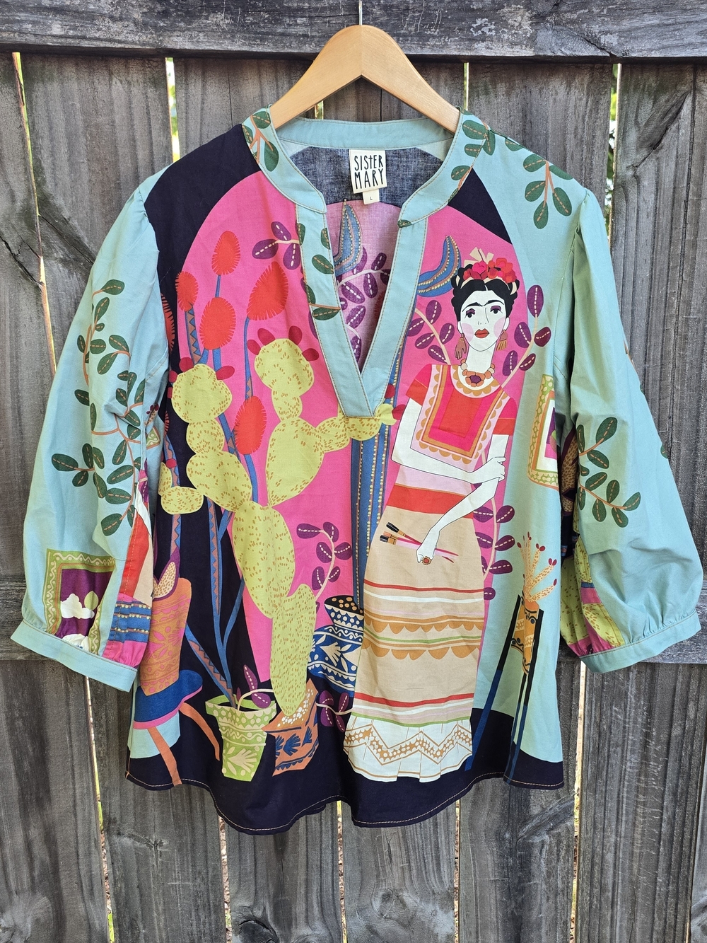 Sister Mary Women's Multicolor Artistic Frida-Print Tunic Blouse